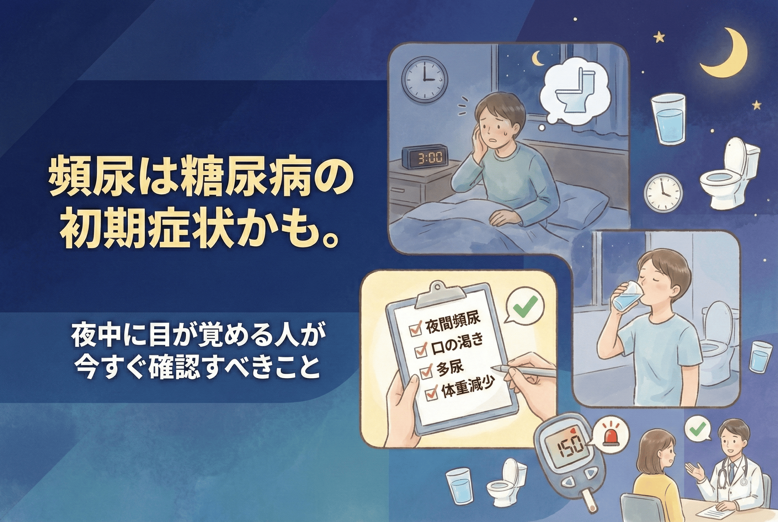頻尿は糖尿病の初期症状かも。夜中に目が覚める人が今すぐ確認すべきこと